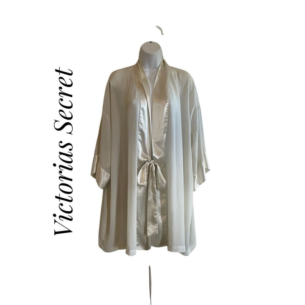 Victorias Secret One Size Vintage Gold Label Kimono Robe White Satin